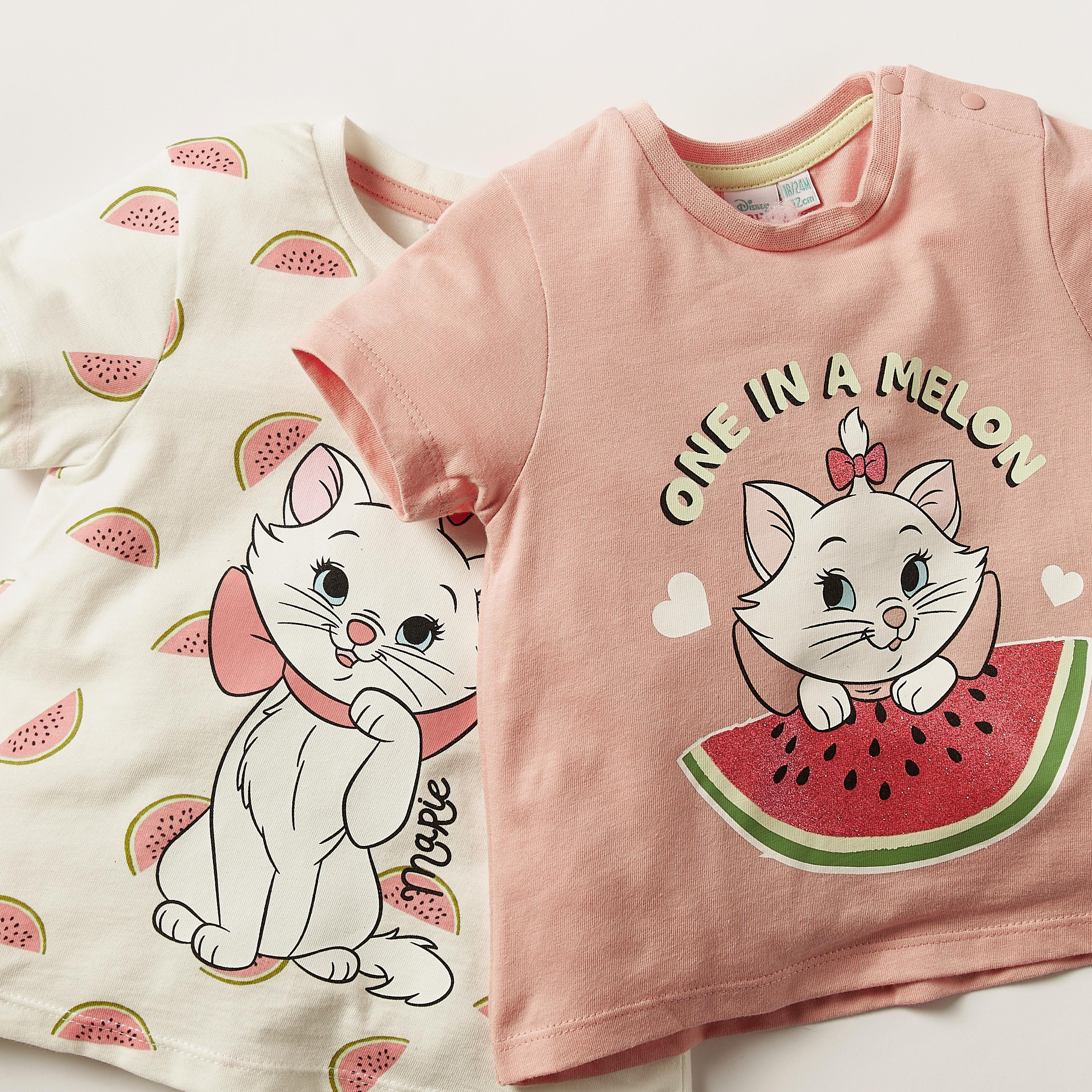تيشيرتات بأكمام قصيرة وياقة ضيّقة وطبعات ماري جرافيك - طقم من قطعتين-baby-girls-clothing-tshirts-image-3