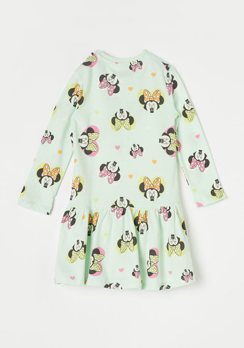 Disney Minnie Mouse Print Dress with Round Neck and Long Sleeves-Dresses%2C Gowns and Frocks-image-3