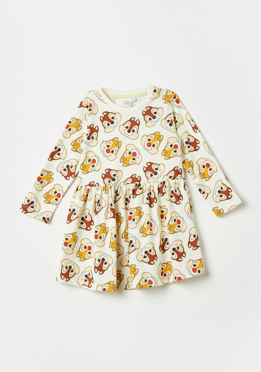 Chip 'n' Dale Print Dress with Long Sleeves and Button Closure-Dresses, Gowns & Frocks-image-0