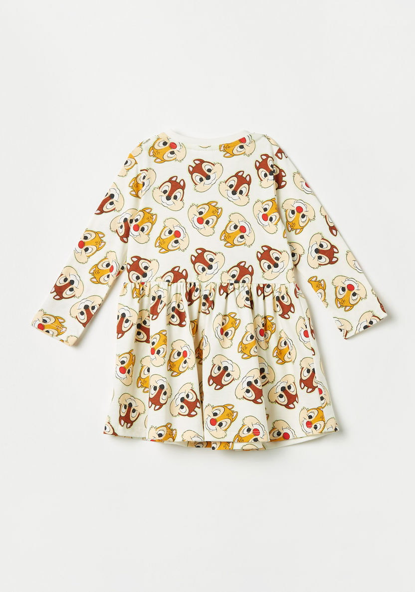 Chip 'n' Dale Print Dress with Long Sleeves and Button Closure-Dresses, Gowns & Frocks-image-2