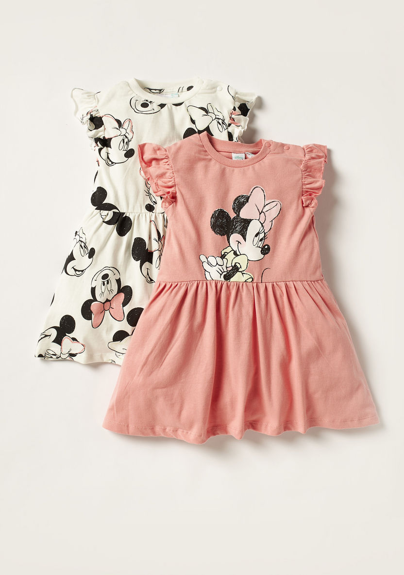 Minnie Mouse Print Sleeveless Dress with Ruffles - Set of 2-Dresses%2C Gowns and Frocks-image-0