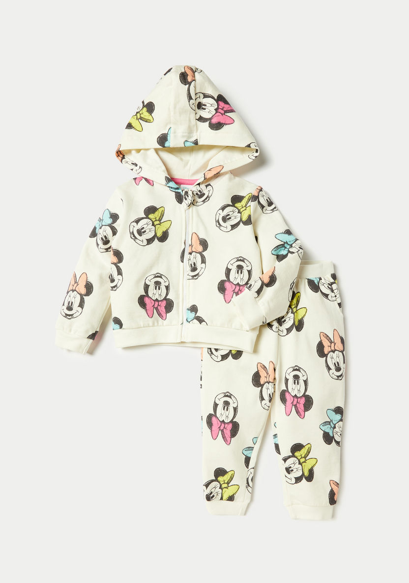 Disney Minnie Printed Hooded Sweatshirt and Jog Pant Set-Clothes Sets-image-0
