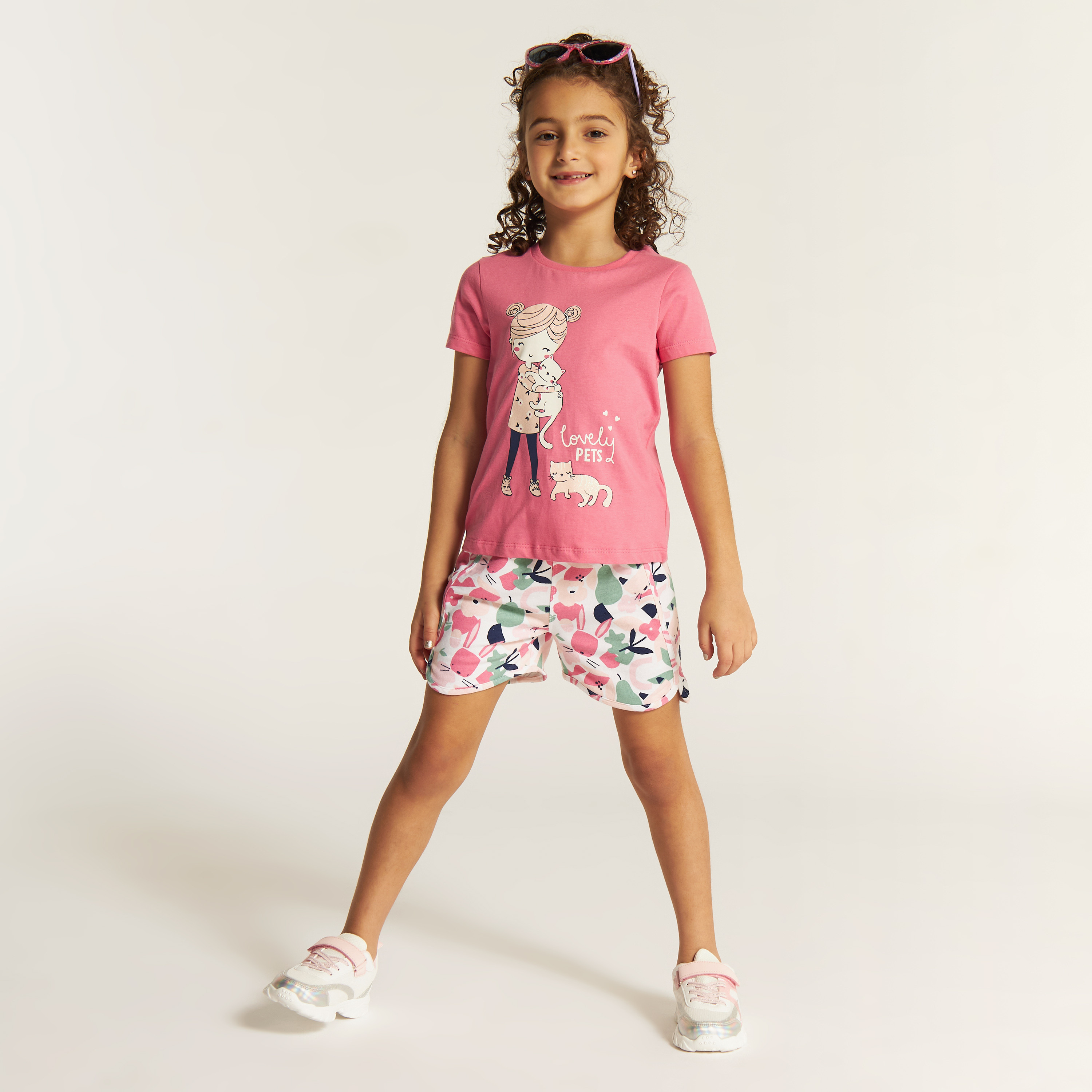 Juniors Printed Round Neck T-shirt with Short Sleeves-girls-clothing-tshirts-image-1