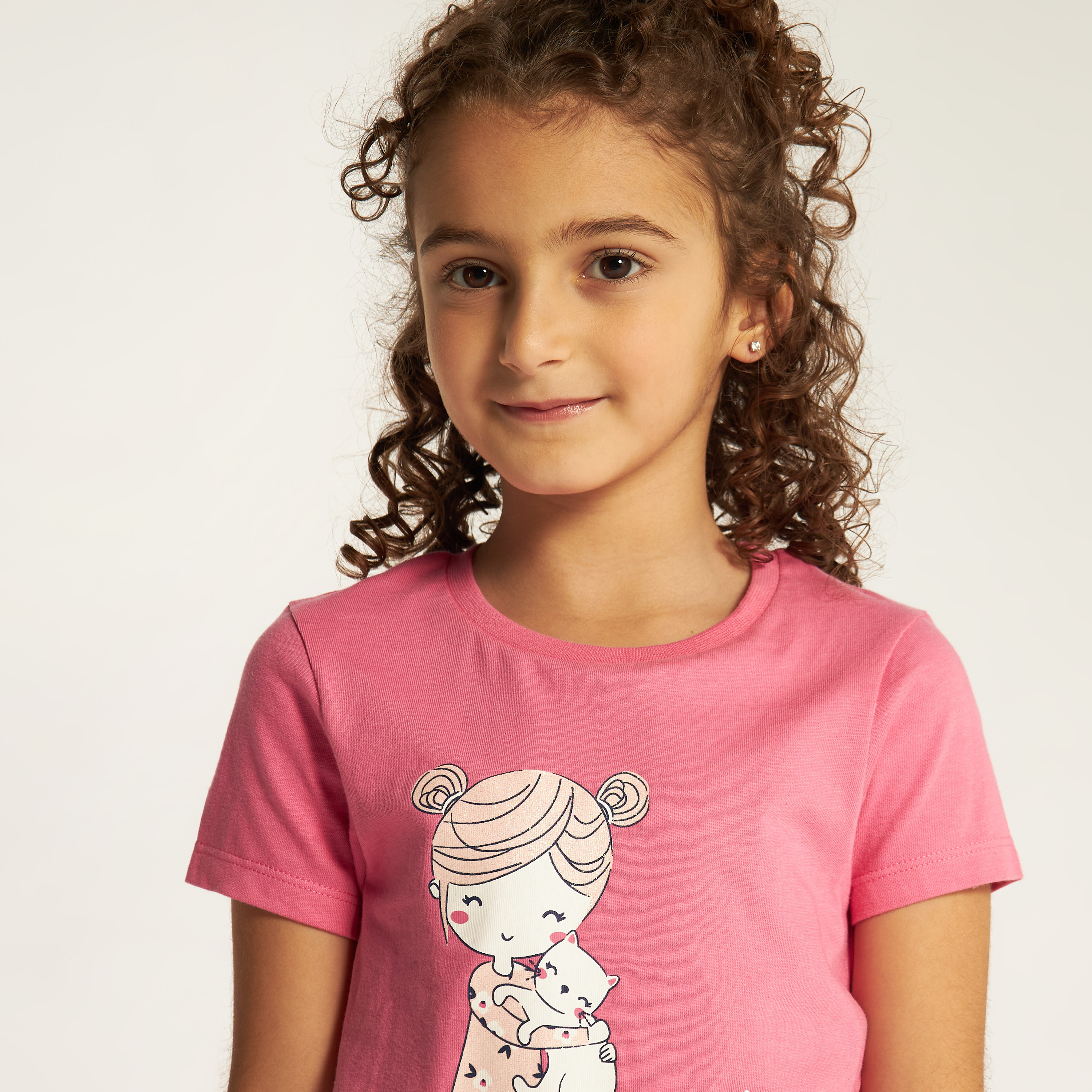 Juniors Printed Round Neck T-shirt with Short Sleeves-girls-clothing-tshirts-image-3