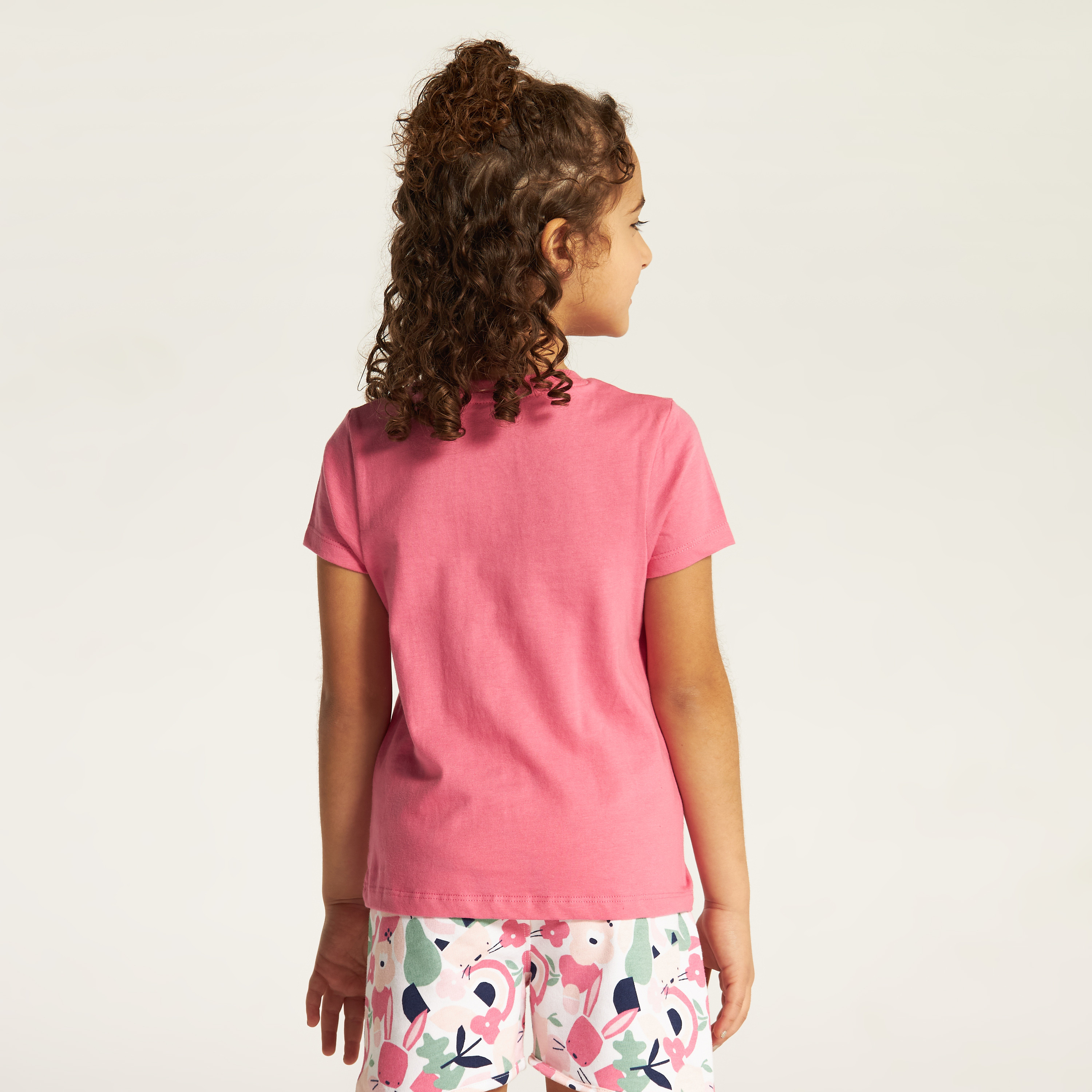 Juniors Printed Round Neck T-shirt with Short Sleeves-girls-clothing-tshirts-image-4