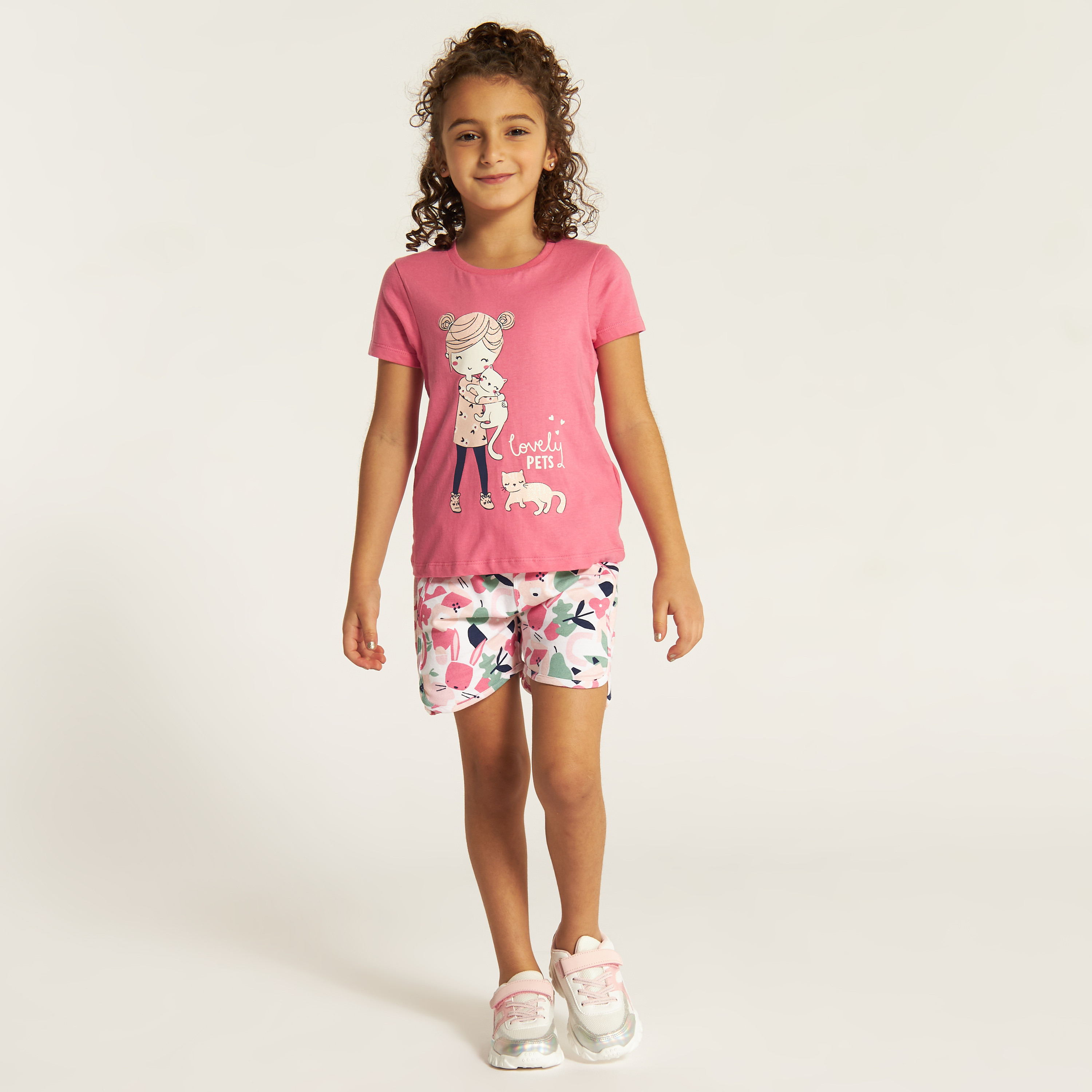 Juniors Printed Round Neck T-shirt with Short Sleeves-girls-clothing-tshirts-image-5