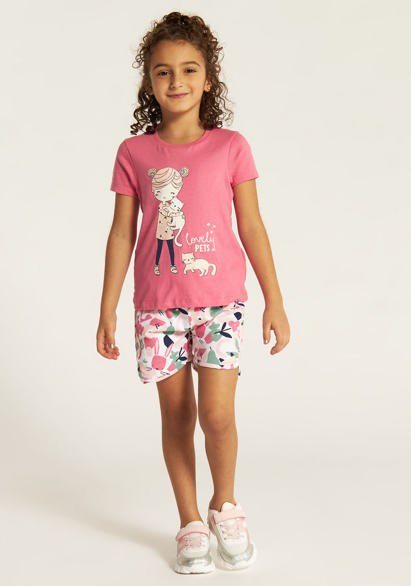 Juniors Printed Round Neck T-shirt with Short Sleeves-T Shirts-image-4