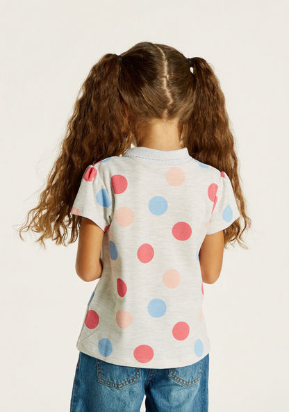 Juniors Polka Dot Polo T-shirt with Ruffles and Short Sleeves