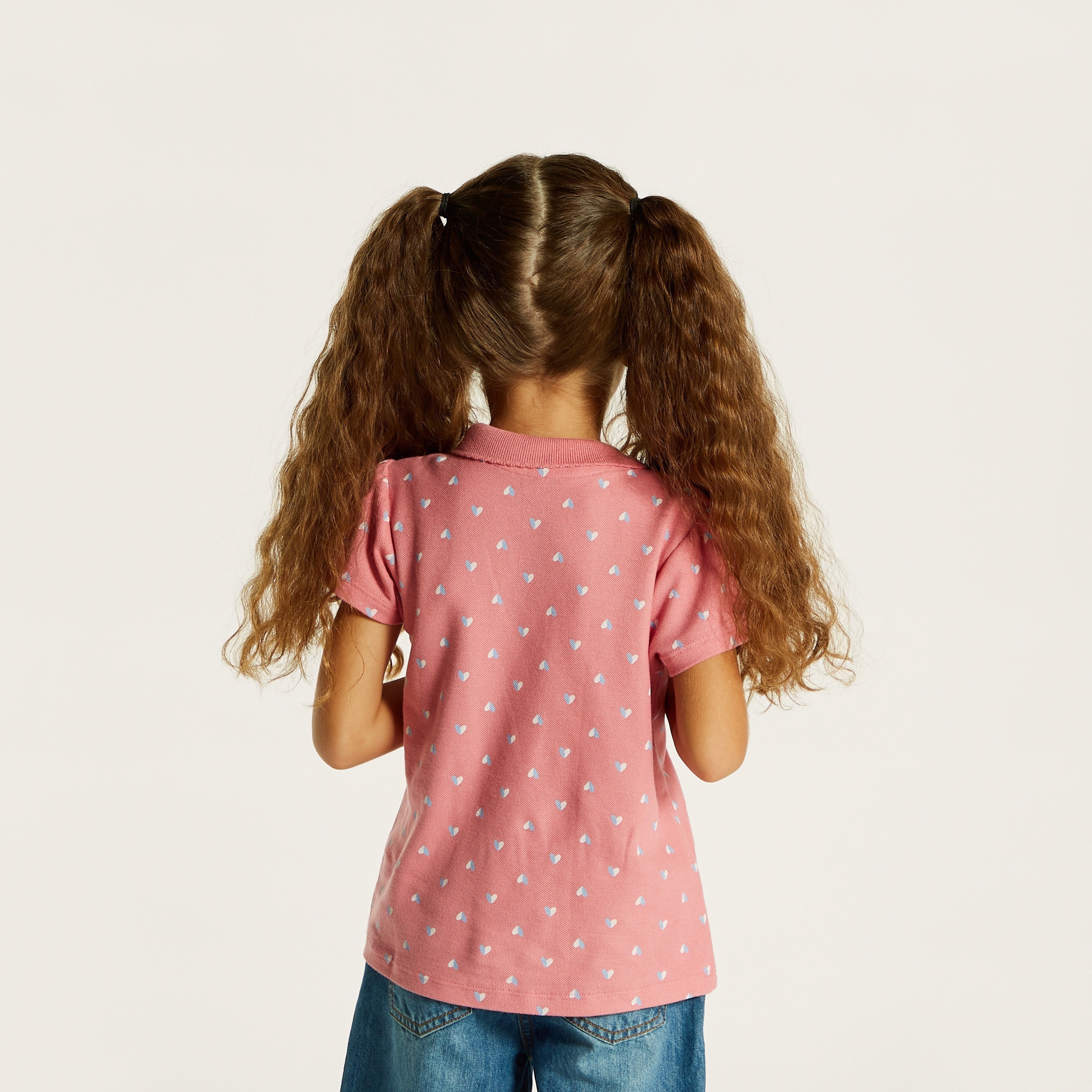 Juniors Heart Print Polo T-shirt with Short Sleeves and Ruffle Detail-girls-clothing-tshirts-image-4