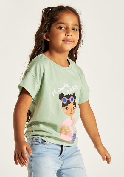 Juniors Embroidered Round Neck T-shirt with Short Sleeves