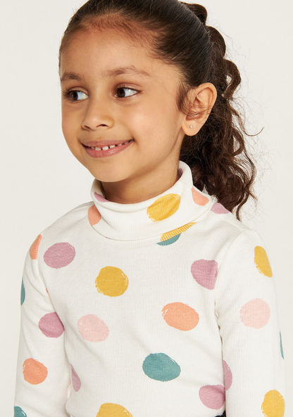 Juniors Polka Dot Print Turtle Neck T-shirt with Long Sleeves-T Shirts-image-2