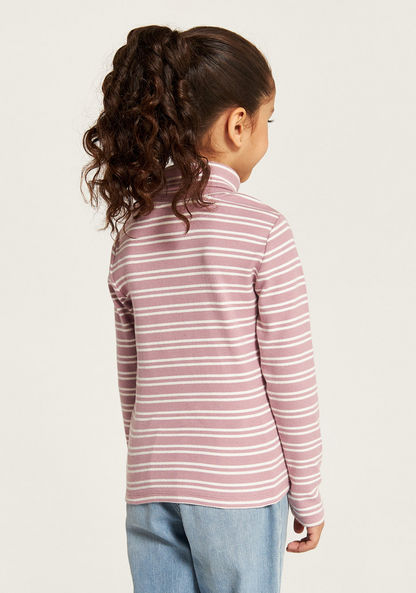 Juniors Striped Turtle Neck T-shirt with Long Sleeves-T Shirts-image-3