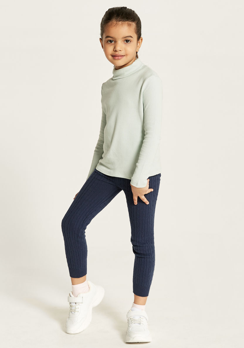 Juniors Solid Turtle Neck Top with Long Sleeves-T Shirts-image-1