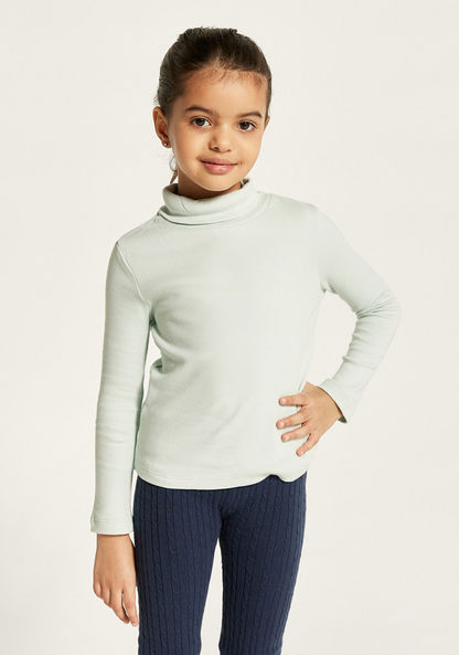 Juniors Solid Turtle Neck Top with Long Sleeves-T Shirts-image-2