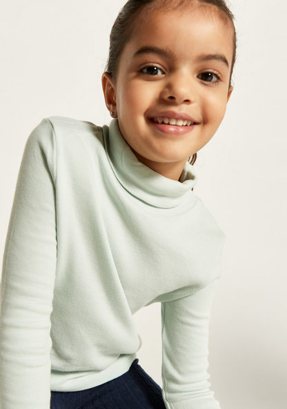 Juniors Solid Turtle Neck Top with Long Sleeves-T Shirts-image-3