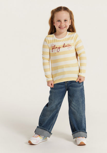 Juniors Striped T-shirt with Round Neck and Long Sleeves-T Shirts-image-0