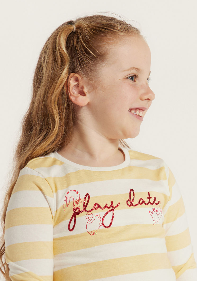 Juniors Striped T-shirt with Round Neck and Long Sleeves-T Shirts-image-2