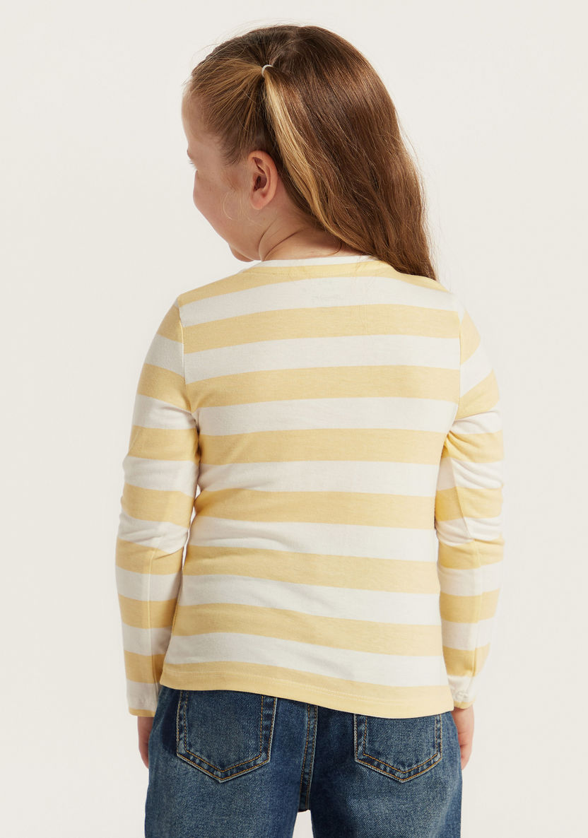 Juniors Striped T-shirt with Round Neck and Long Sleeves-T Shirts-image-3