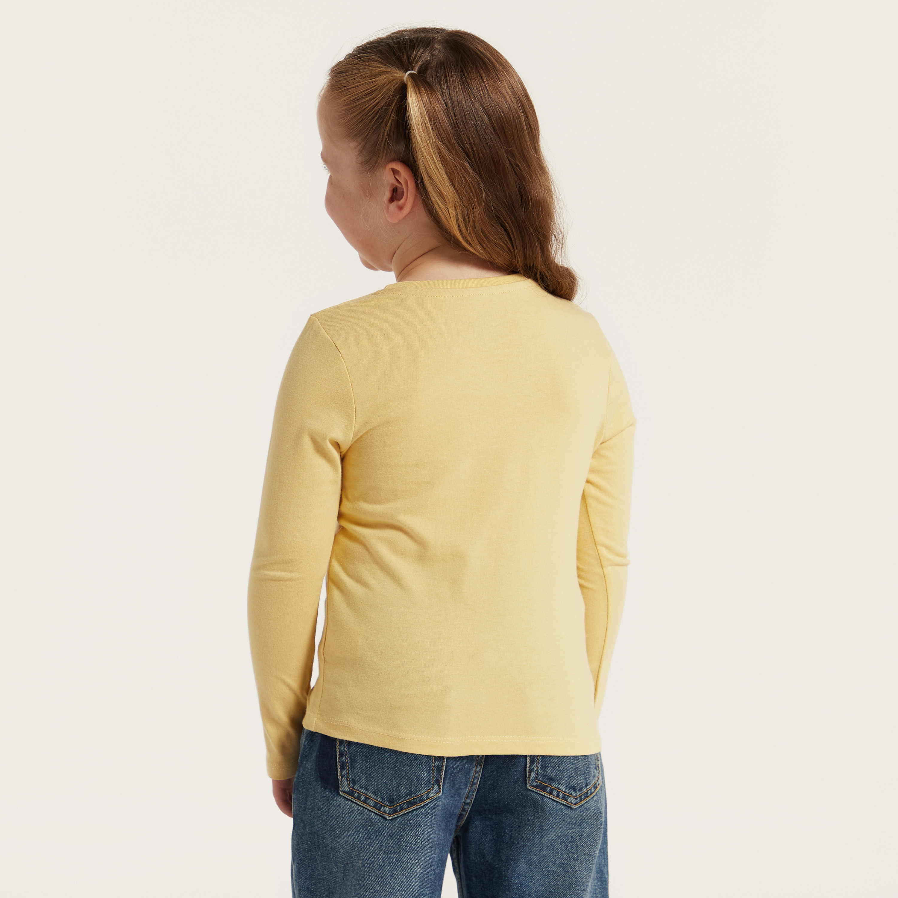 Juniors Graphic Print T-shirt with Round Neck and Long Sleeves-girls-clothing-tshirts-image-4