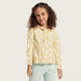 Juniors Polka Dot Print Polo T-shirt with Long Sleeves and Ruffle Detail-T Shirts-thumbnailMobile-1