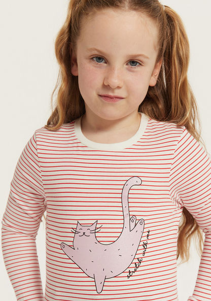 Juniors Striped T-shirt with Round Neck and Long Sleeves-T Shirts-image-2