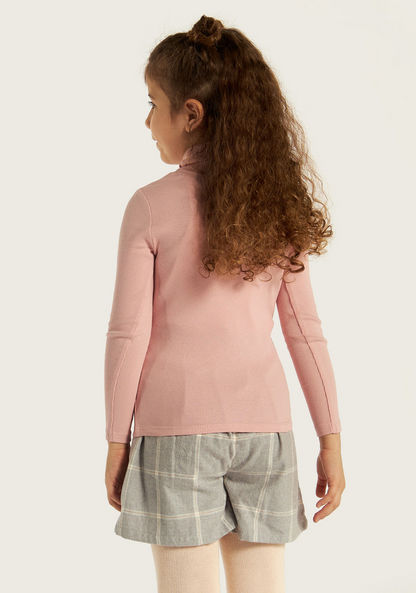 Juniors Textured Turtle Neck T-shirt with Long Sleeves