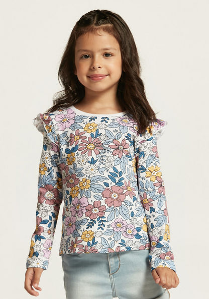 Juniors Printed Long Sleeves T-shirt with Frill Detail - Set of 3
