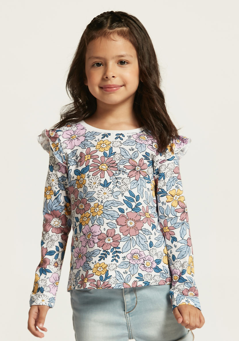 Juniors Printed Long Sleeves T-shirt with Frill Detail - Set of 3-Multipacks-image-4