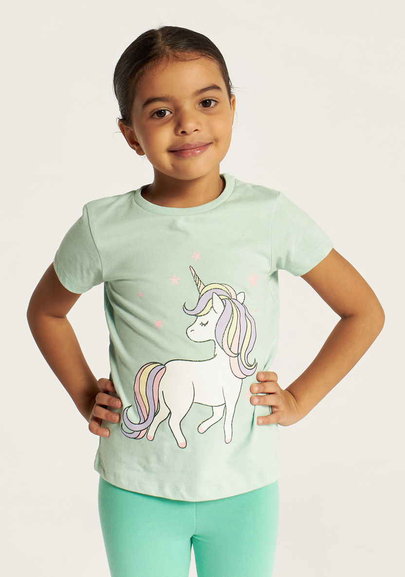 Juniors Unicorn Print Crew Neck T-shirt with Short Sleeves-T Shirts-image-1
