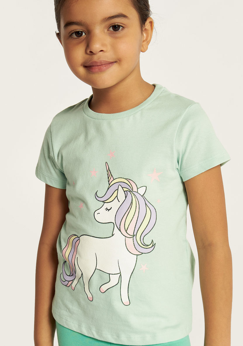 Juniors Unicorn Print Crew Neck T-shirt with Short Sleeves-T Shirts-image-2