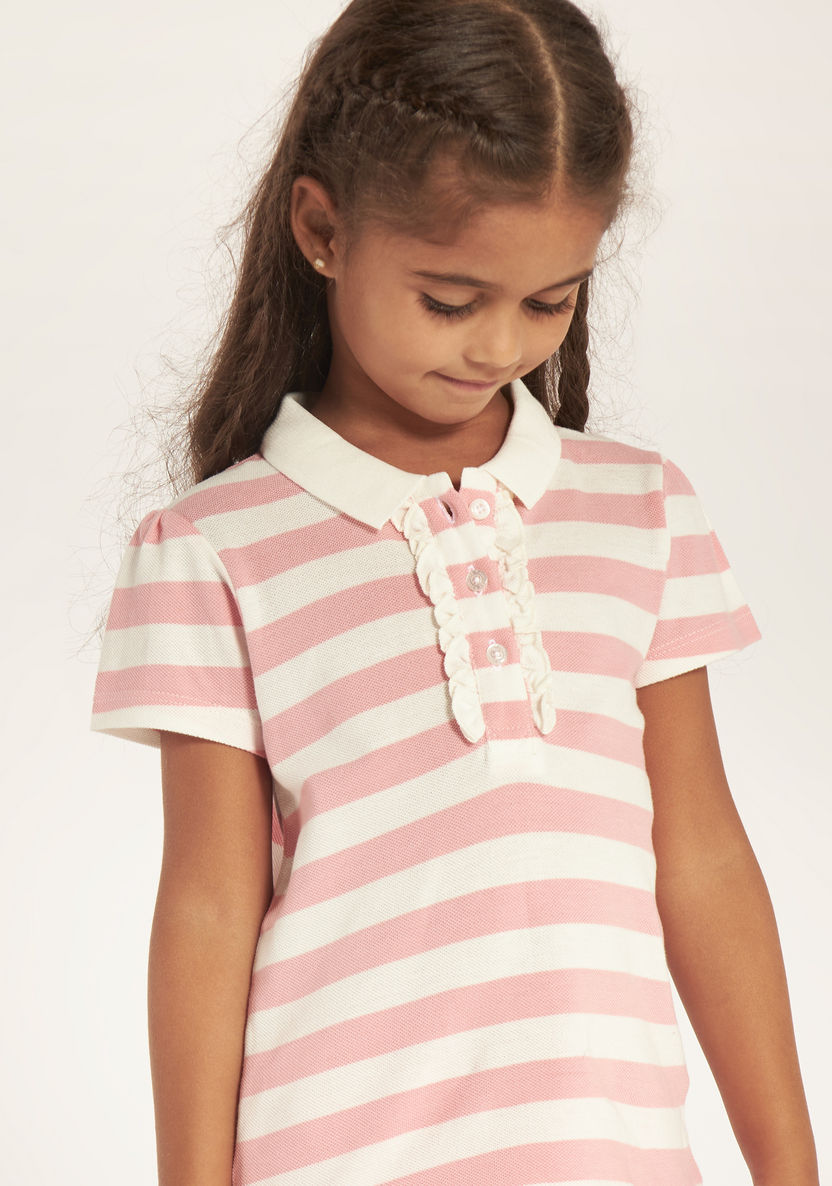 Juniors Striped Polo T-shirt with Short Sleeves and Ruffle Detail-T Shirts-image-2