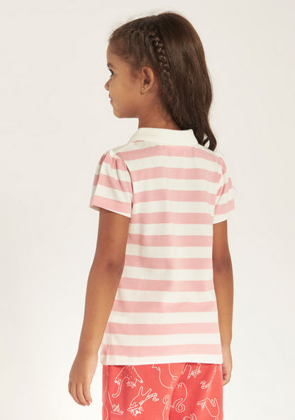 Juniors Striped Polo T-shirt with Short Sleeves and Ruffle Detail