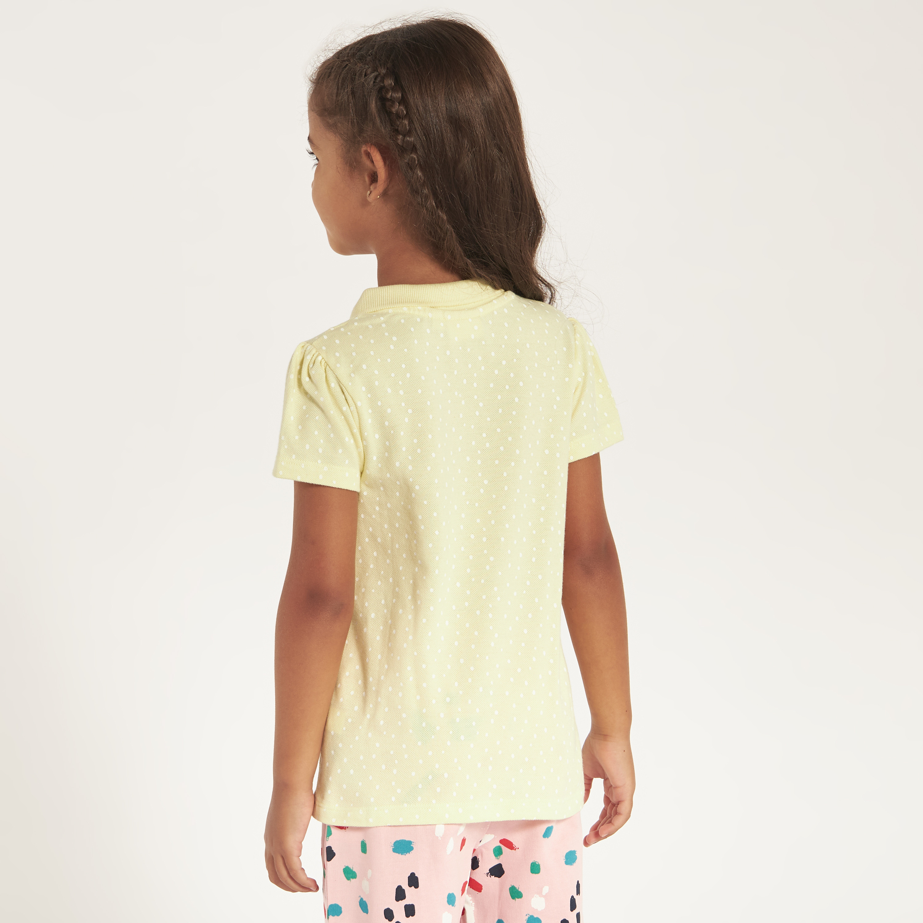 Juniors Printed Polo T-shirt with Short Sleeves and Ruffle Detail-girls-clothing-tshirts-image-4