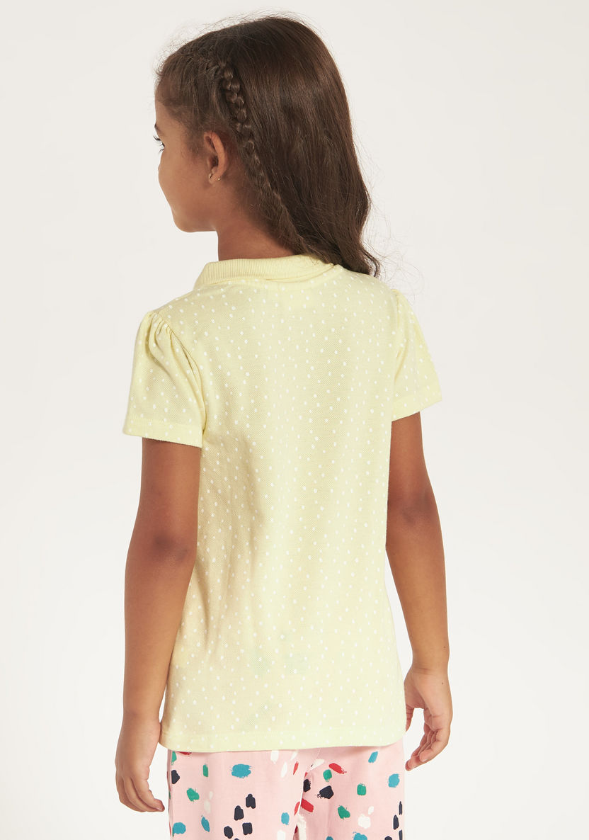 Juniors Printed Polo T-shirt with Short Sleeves and Ruffle Detail-T Shirts-image-3