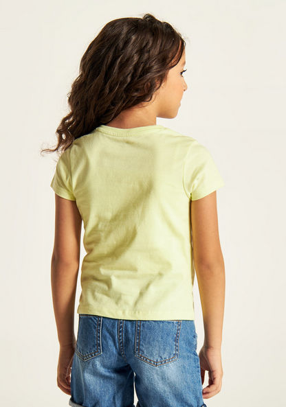 Juniors Butterfly Print T-shirt with Round Neck and Short Sleeves