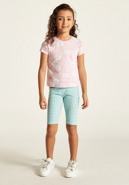 Juniors Floral Print T-shirt with Round Neck and Short Sleeves-T Shirts-image-1