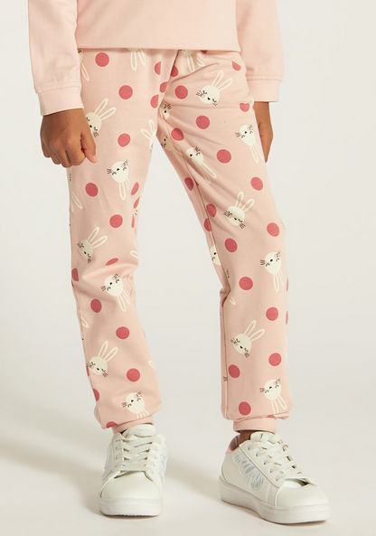 Juniors All Over Bunny Print Pants with Pockets-Pants-image-1