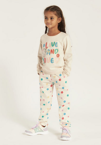 Juniors All Over Floral Print Jog Pants with Elasticated Drawstring and Pockets-Joggers-image-0