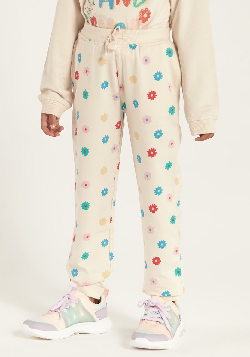 Juniors All Over Floral Print Jog Pants with Elasticated Drawstring and Pockets-Joggers-image-1