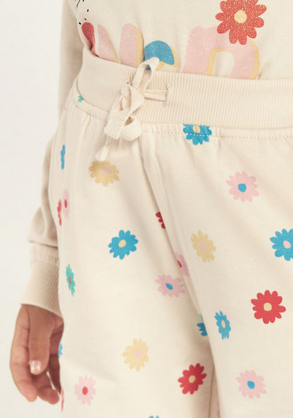 Juniors All Over Floral Print Jog Pants with Elasticated Drawstring and Pockets-Joggers-image-2