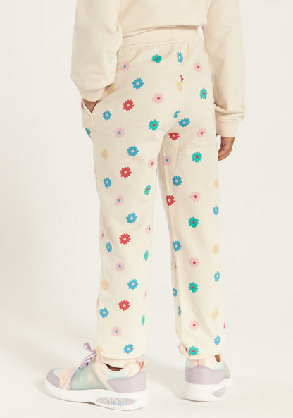 Juniors All Over Floral Print Jog Pants with Elasticated Drawstring and Pockets-Joggers-image-3