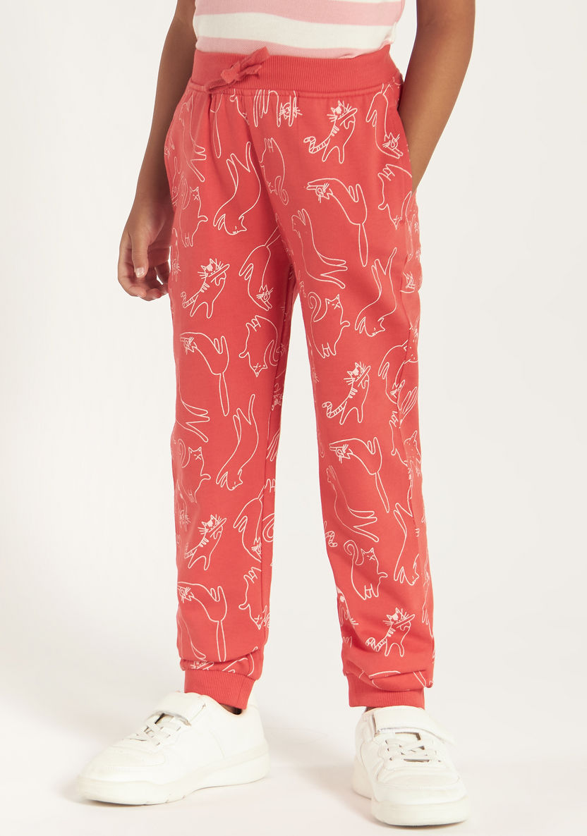 Juniors All Over Print Jog Pants with Elasticated Drawstring and Pockets-Joggers-image-1