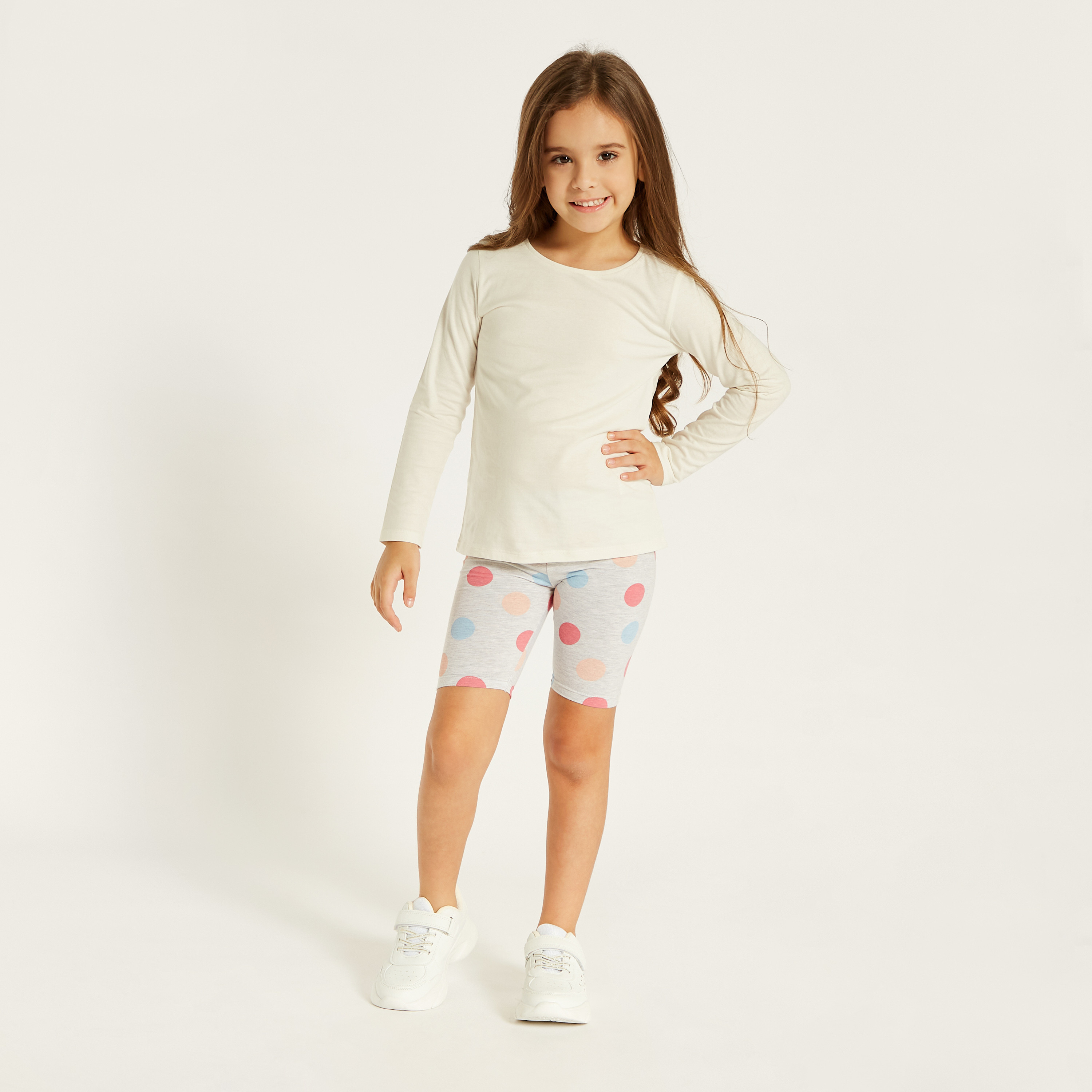 Juniors Polka Dots Print Cycling Shorts with Elasticised Waistband-baby-girls-clothing-bottoms-shorts-image-5