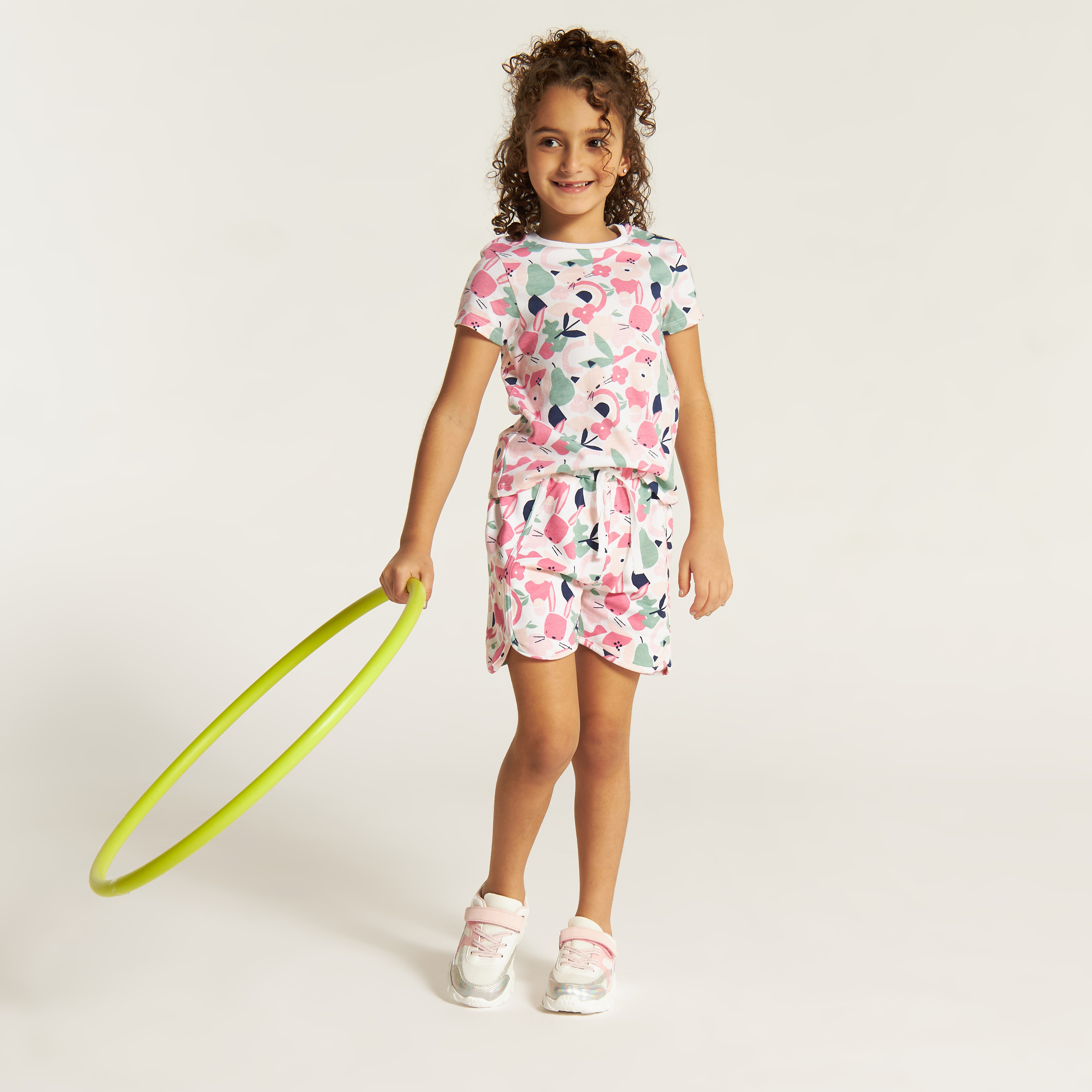 Juniors All Over Print Shorts with Drawstring Closure-baby-girls-clothing-bottoms-shorts-image-1