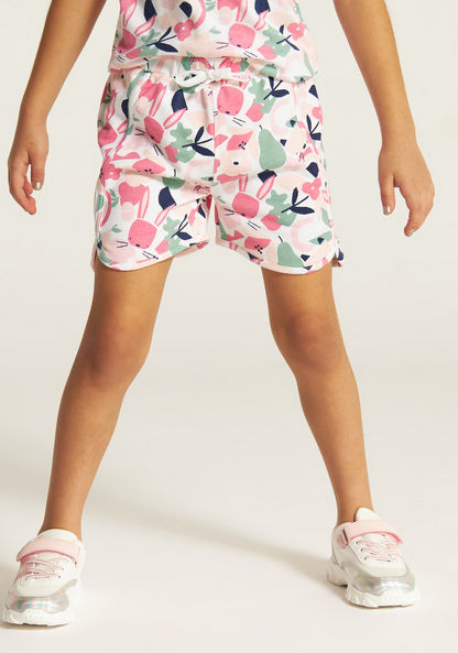 Juniors All Over Print Shorts with Drawstring Closure