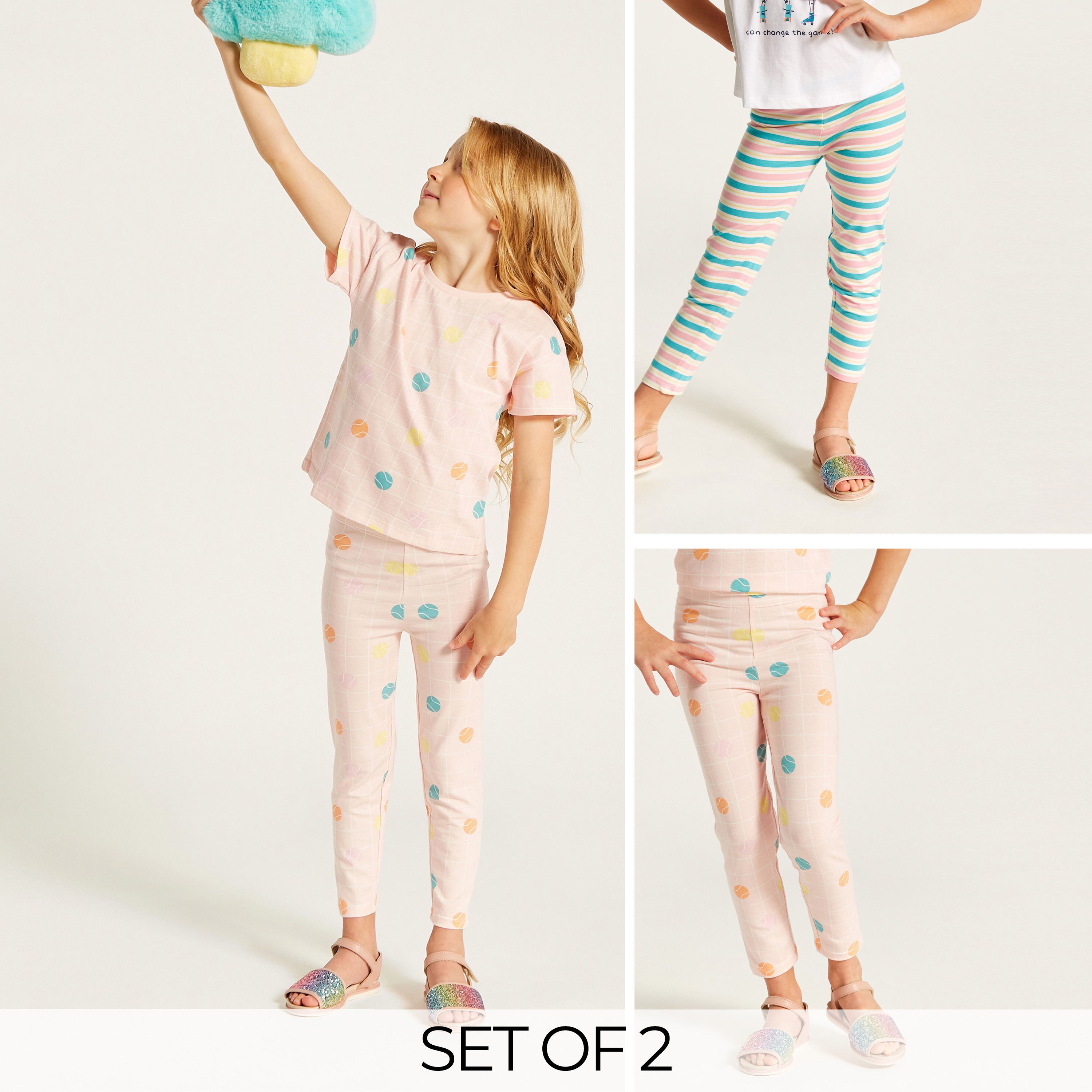 Juniors Printed Leggings with Elasticated Waistband - Set of 2-baby-girls-clothing-bottoms-leggings-image-1