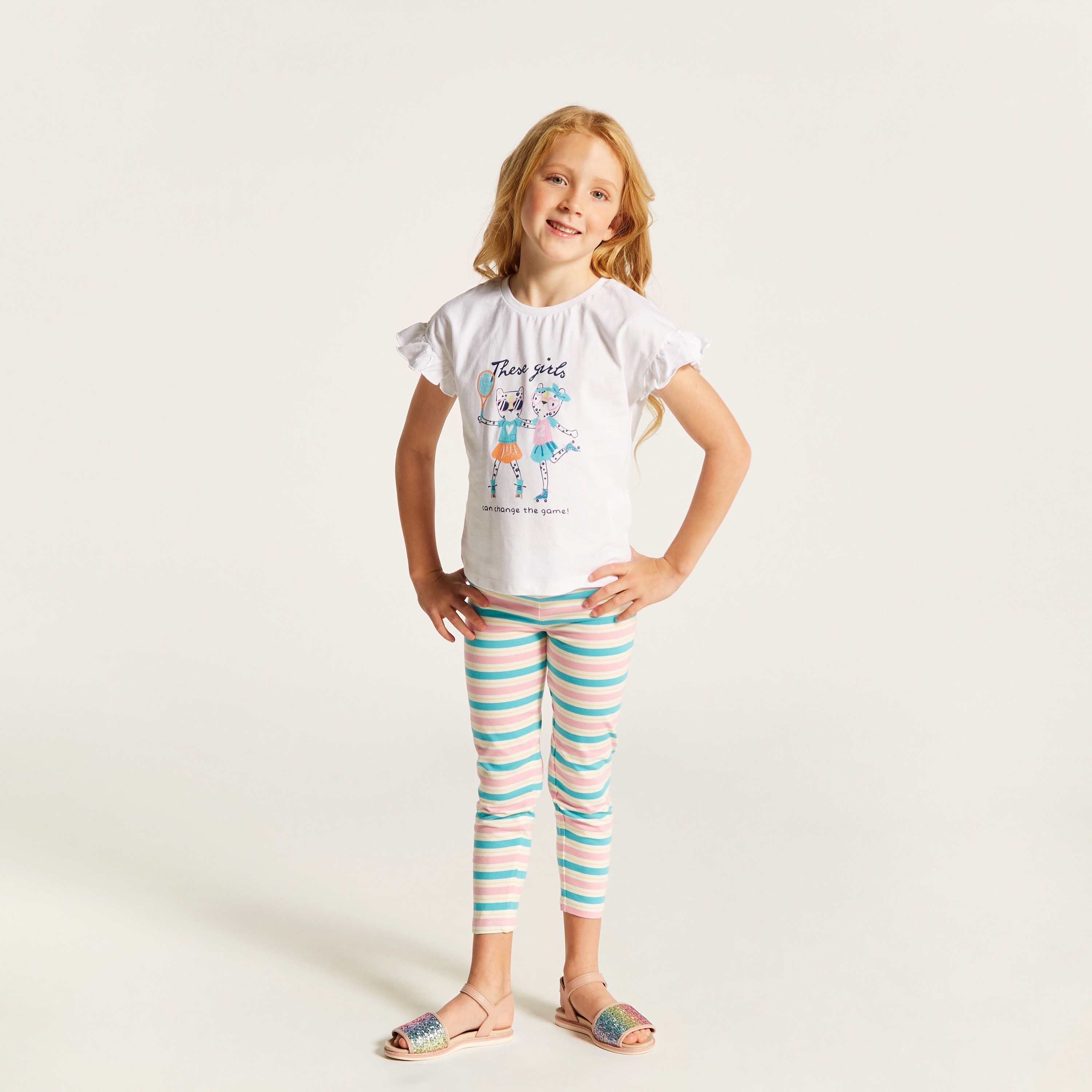Juniors Printed Leggings with Elasticated Waistband - Set of 2-baby-girls-clothing-bottoms-leggings-image-3
