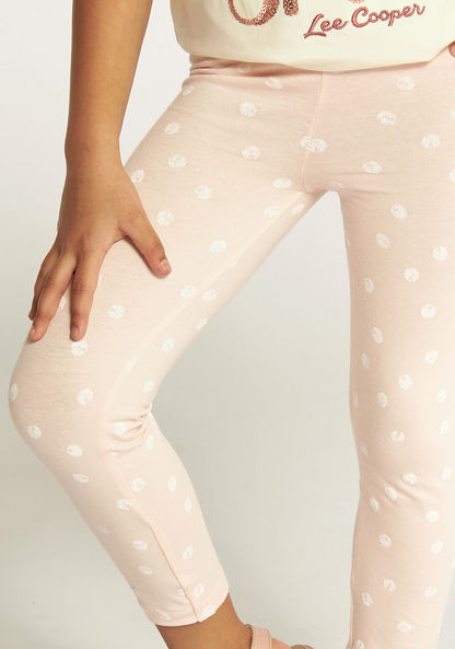 Juniors Polka Dot Print Mid-Rise Leggings with Elasticated Waistband