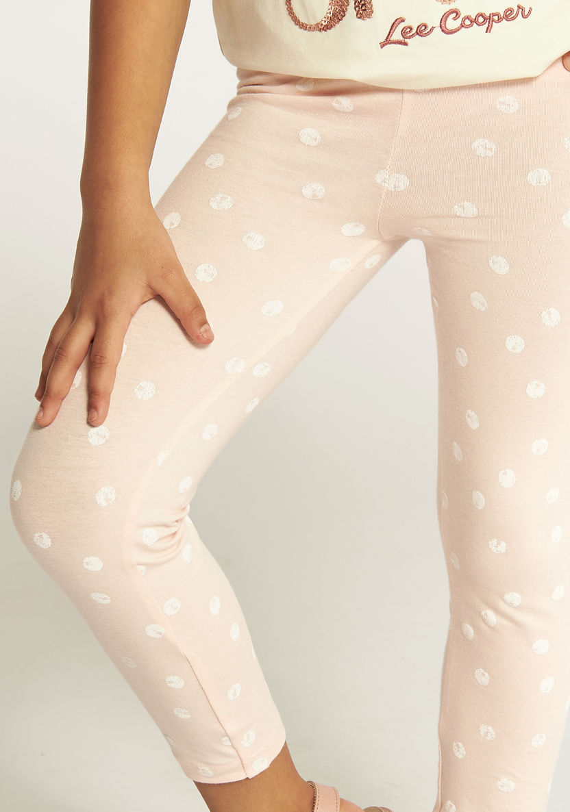 Juniors Polka Dot Print Mid-Rise Leggings with Elasticated Waistband-Leggings-image-2