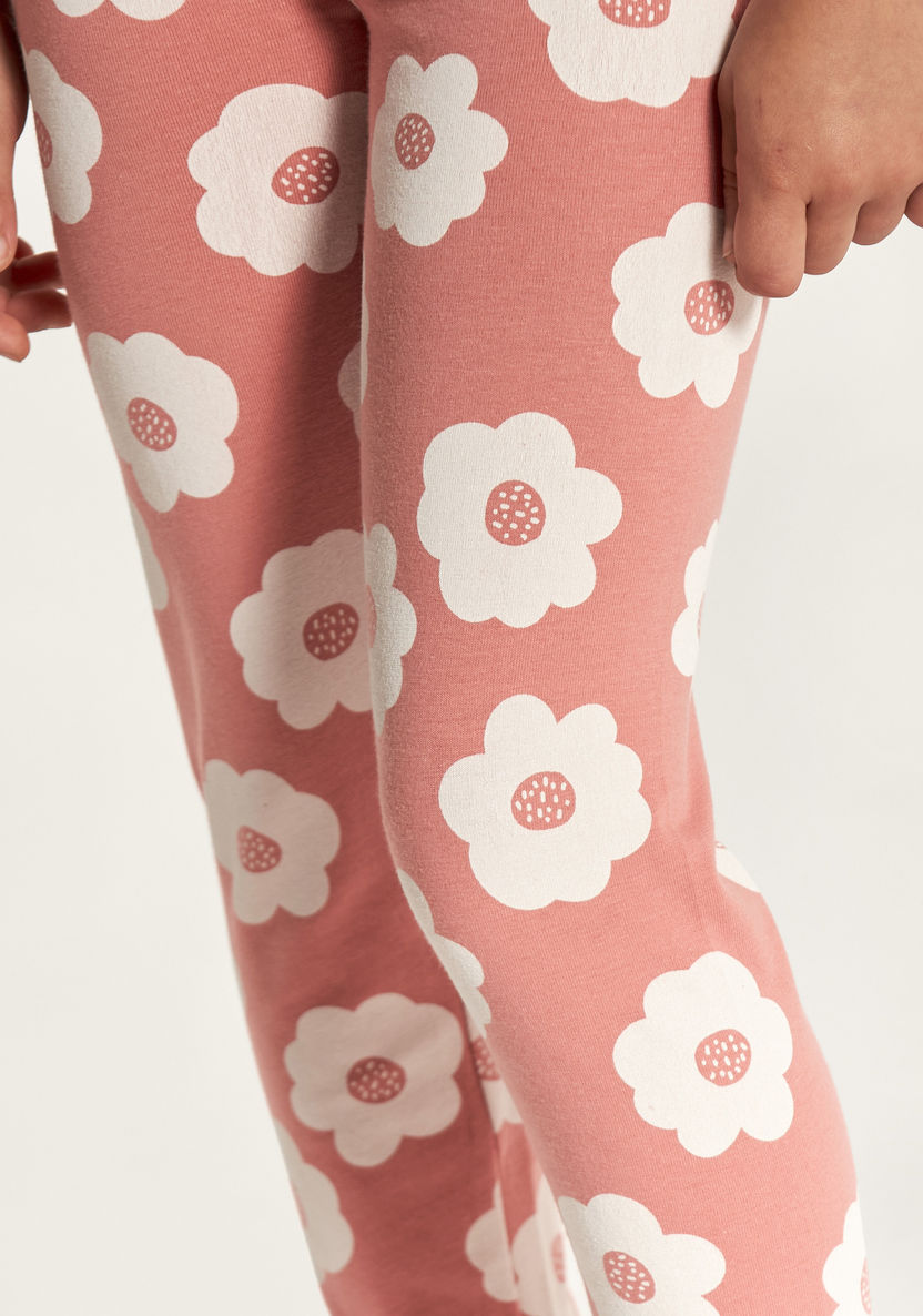 Juniors Floral Print Leggings with Elasticised Waistband-Leggings-image-2